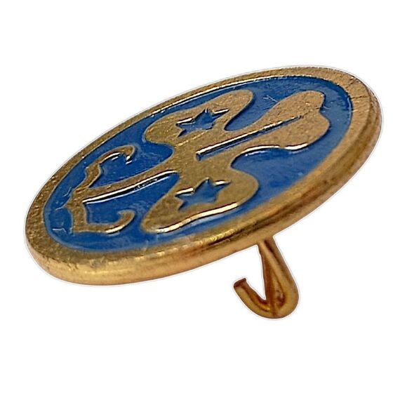 Vintage Girl Scouts Trefoil Pin World Association Blue Enameled Gold Tone R - Picture 4 of 13